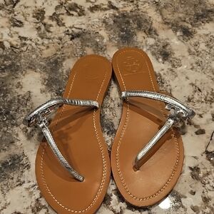 Tory Burch Silver and Tan Sandals